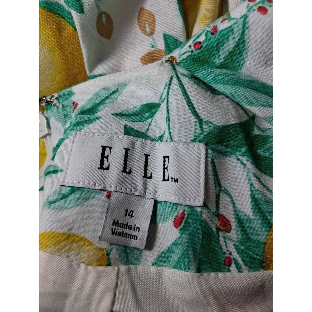 Elle womens size 12  skater dress lemons yellow sundress green - Picture 7 of 9